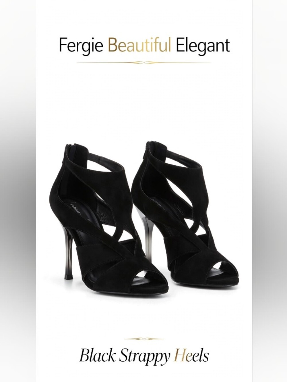 Vintage Y2K Fergie Black Suede Zipper Chrome Stiletto Heels. Size 10